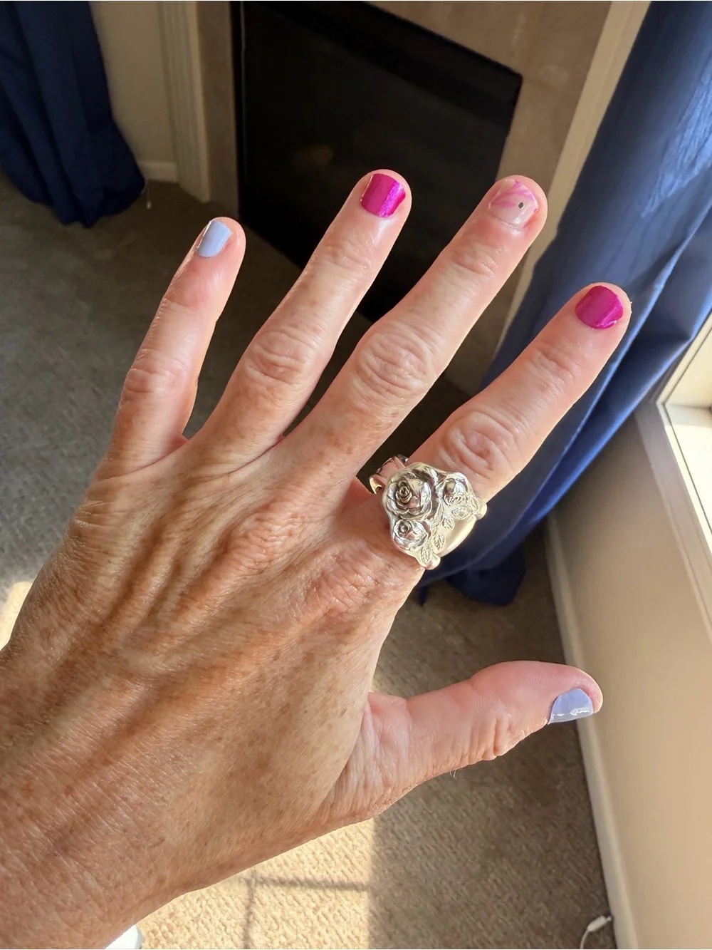 American Beauty Rose Silverware Ring
